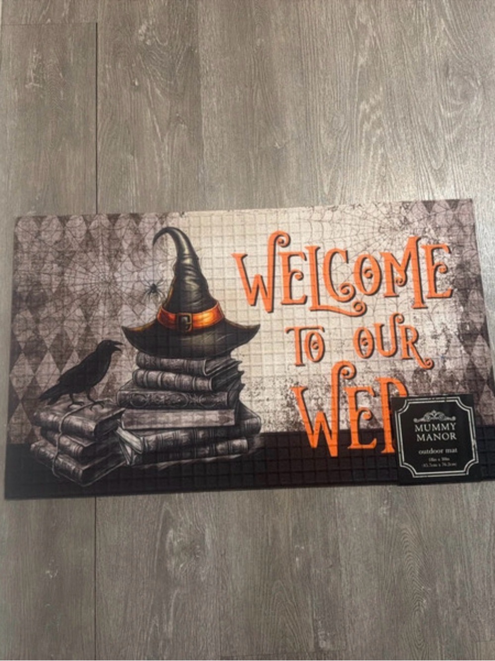 "Welcome to Our Web" Halloween Door Mat - Orange & Black